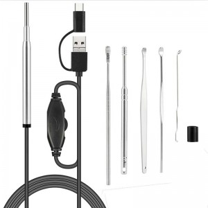 WiFi Otoscope 3 in 1 3,9 mm Borescope Inspection Ear Wax Remover Tool 720P Vattentät kamera med 6 justerbar LED Kompatibel med Android och iOS