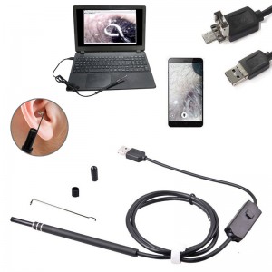 2 i 1 Borescope Inspection Ear Wax Remover Tool 720P Vattentät kamera med 6 justerbar LED kompatibel med Android och iOS