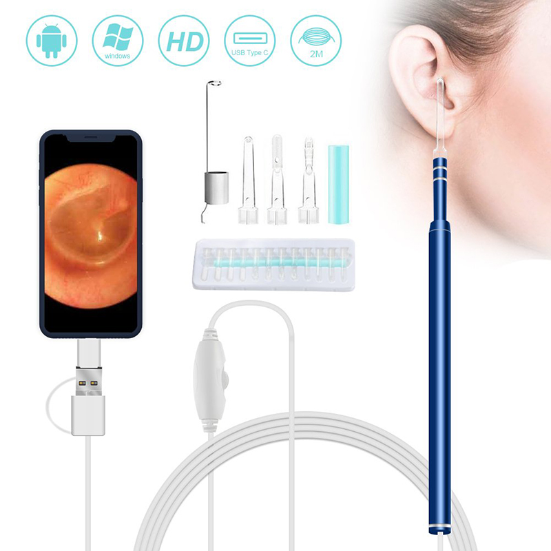 3 i 1 Inspektion Ear Wax Remover Tool 720P Vattentät kamera med 6 justerbar LED kompatibel med Android och iOS